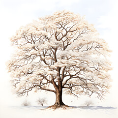 Winter Wonderland, Isolated Oak Tree with White Leaves