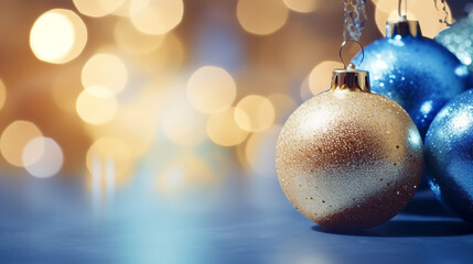 Obraz premium Christmas and New Year holidays background with bokeh, winter season post card. Copy space