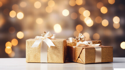 Christmas and New Year holidays background with bokeh, winter season post card. Copy space