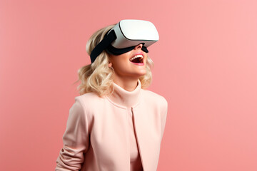 woman with VR, very happy, fascinated