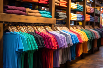 The T-shirt display offers a lively and laid-back atmosphere. We stock and sell bestsellers by analyzing consumer purchases. A concept for sales, retail, and marketing.