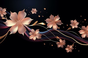 Stunning abstract golden and pink night floral design background banner. Generative AI