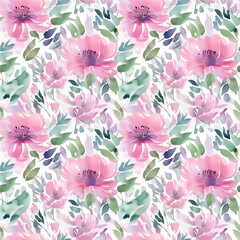 Seamless of flower pattern with leaf floral background, looking like unfinished watercolors, Design for fashion, Fabric, Textile, Fashionable print for textiles, Wallpaper and packaging