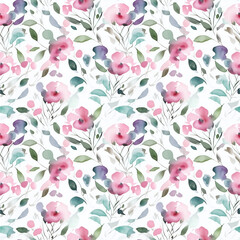 Seamless of flower pattern with leaf floral background, looking like unfinished watercolors, Design for fashion, Fabric, Textile, Fashionable print for textiles, Wallpaper and packaging