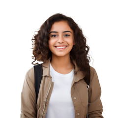 Close-Up of Smiling Female University Student Celebrating Academic Success on Transparent Background, Confidence, Joy, and the Thrill of Girl Life, Back to School Concept
