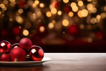 christmas decoration on wooden table, mock up background