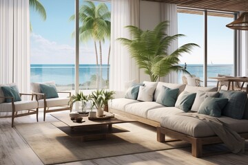 Design a beachfront condo with a coastal and breezy aesthetic