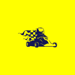 Gokart logo design. Vector illustration of man driving a go-kart on a racetrack. modern logo design vector icon template - obrazy, fototapety, plakaty