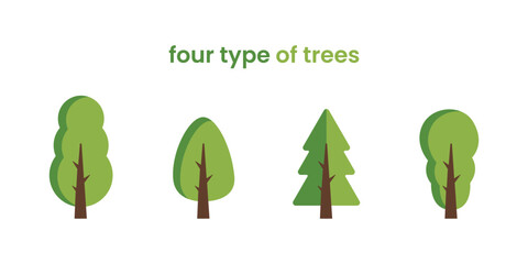 illustration of four type high trees; flat design; minimalist and simple