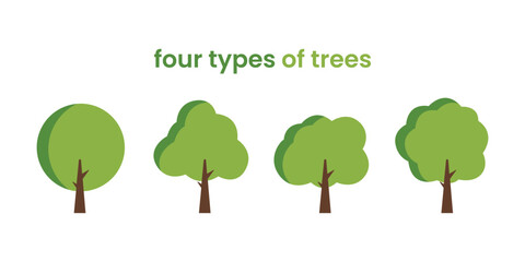 illustration of four flat trees; simple and minimalist
