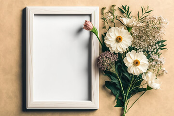 mock-up of a frame with flowers. Generative AI
