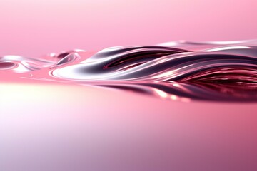 Elegant 3D illustration with curved pink metal lines, showcasing a reflective water background. Generative AI