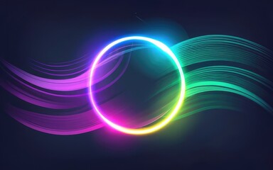 Neon rounded pulse waves with shining effects on dark background with Generative AI.