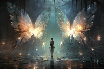 Luminescent fairies with iridescent wings - Generative AI
