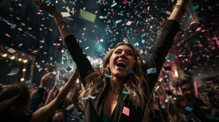 Fototapeta premium Welcoming 2024: Showcasing the Enthusiastic Celebrations and Cheers