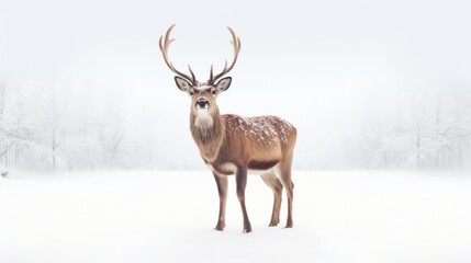 Naklejka na ściany i meble Close-up of a Christmas elk in the snow