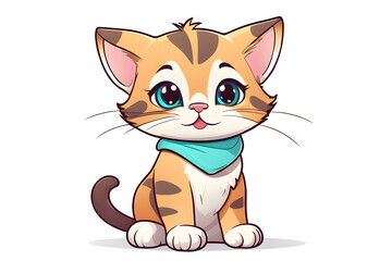Fototapeta premium Cute Happy Cat In Clip Art Style, T shirt