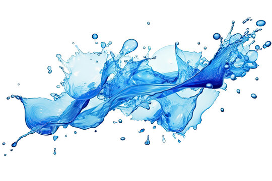 Watercolor of Blue ink or water swirl splash with little bubbles isolated on transparent png background, liquid flowing in form of wave, brush strokes, stain grunge.