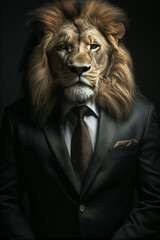 Portrait of a Successful Business Lion Businessman with Suit and Tie building Wealth Money Fortune