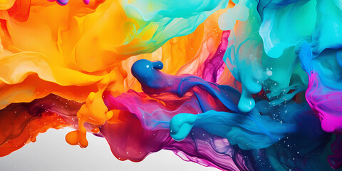 A close-up on a splash of acrylic paint multicolor - obrazy, fototapety, plakaty
