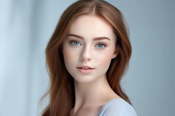 Naklejka premium Portrait of beautiful young woman.The face of a beautiful with perfect smooth skin. on a brown background.
