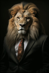 Portrait of a Successful Business Lion Businessman with Suit and Tie building Wealth Money Fortune