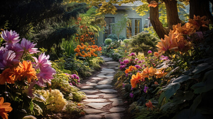 Fototapeta premium a paved path to a house