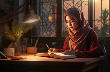 Hijab Girl doing homework