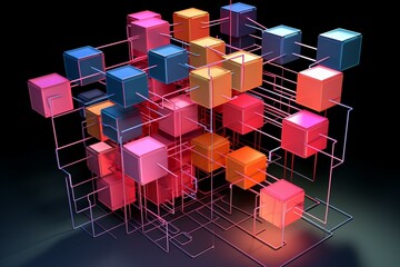 3D graphic of distributed database architecture. Generative AI