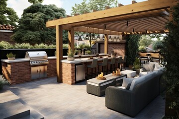 Plan an outdoor kitchen and entertainment area for a backyard oasis