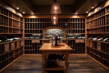 Plan an upscale wine cellar with temperature control and display racks