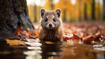 A rodent in the autumn forest - obrazy, fototapety, plakaty