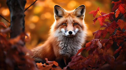A fox in the autumn forest