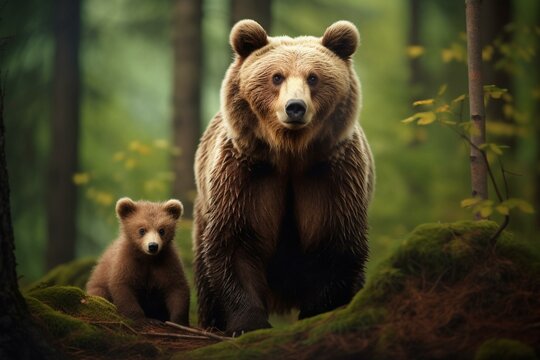 Image of mother bear and cub. Generative AI