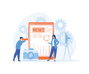 Breaking News Reporter. Broadcaster or Journalist on the Monitor About Information Incident, Activities, Weather and Announcements. Breaking news concept. flat vector modern illustration
