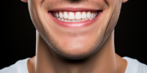 Close up of healthy and white man teeth. Big  happy smile