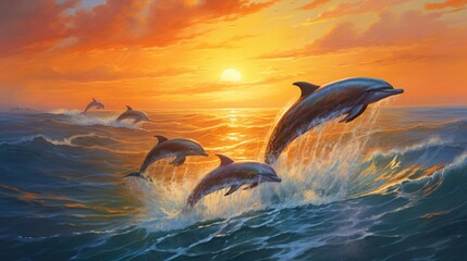 dolphins jumping into the water