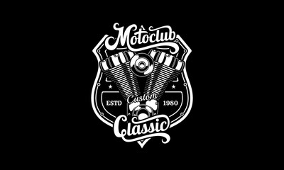 Vintage motor emblem, motorcycle logo badge