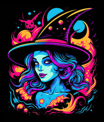 Halloween T-Shirt Art Illustration of a dark witch