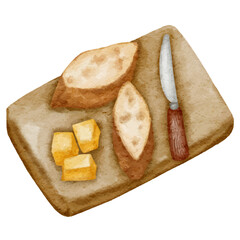 A collection of watercolor-style paintings depicting autumn camping scenes.