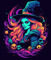 Halloween T-Shirt Art Illustration of a dark witch