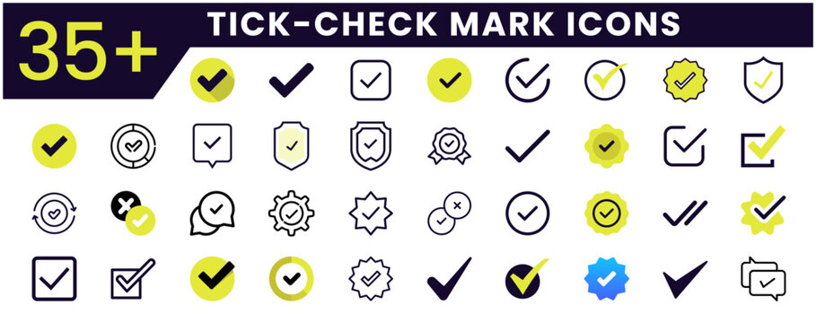 Check mark tick or correct icon. Different icons checklist vector design. Check-mark icon for business, office, poster, and web designs. Icons collections