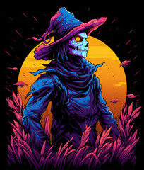 Halloween T-Shirt Art Illustration of a scary scarecrow
