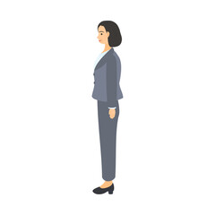 横向きに立つ中年女性会社員。フラットなベクターイラスト。A middle-aged female office worker standing sideways. Flat designed vector illustration.