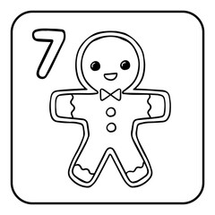 Xmas coloring advent calendar. Hand drawn vector gingerbread man