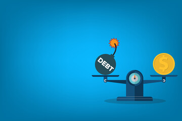 Debt and income on scales. Weighing, balance, debt statistics .	