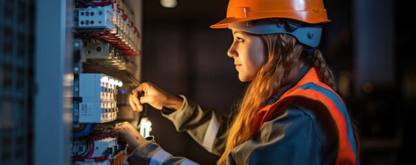 Electrician checks the switchboard system. generative ai