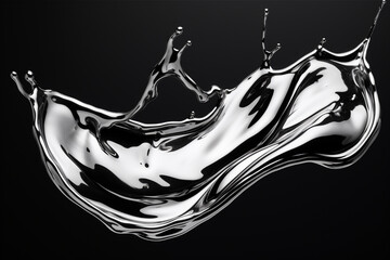Graphic Resources. Dark liquid alloy splash isolated on black background. Generative AI