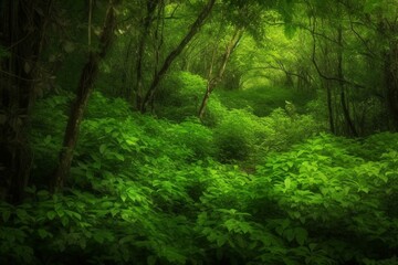 Lush foliage in vibrant green, representing the beauty of nature and its preservation. Generative AI