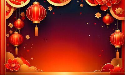 Chinese new year banner. Gradient chinese new year template. Red chinese new year lantern background.
